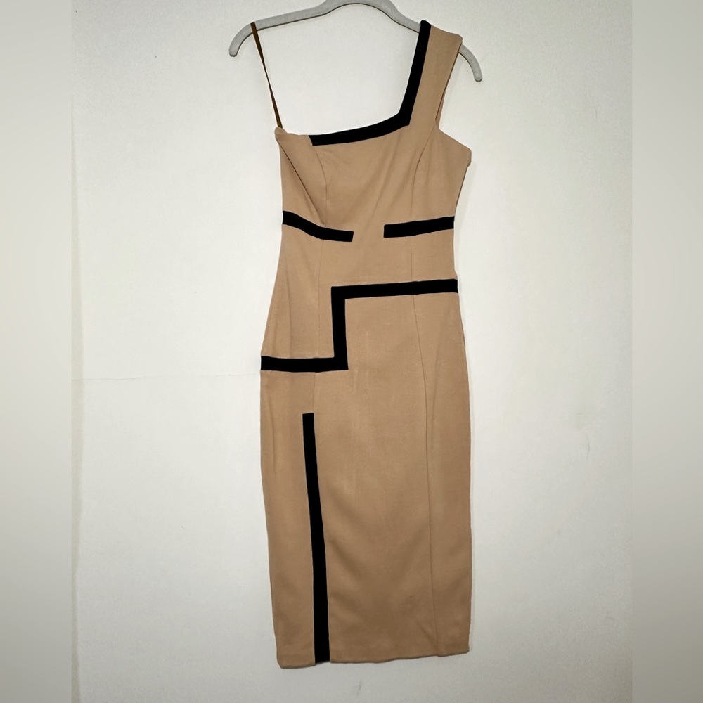 ASOS One shoulder bodycon nude tan dress with split.